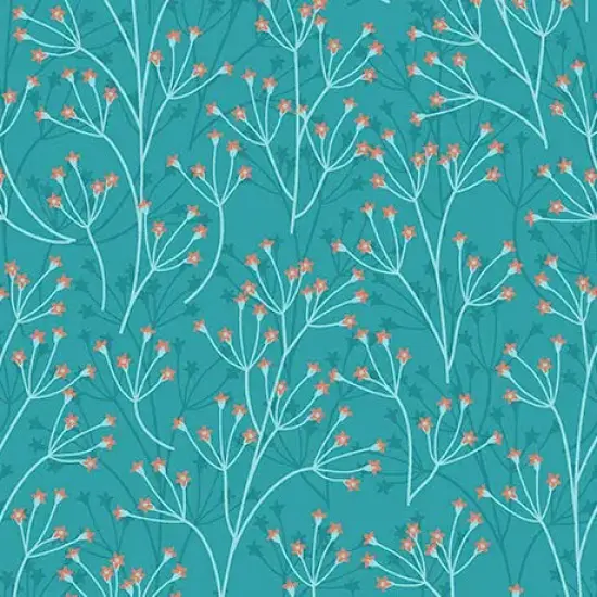 Teal Dahlias at Dusk Floral Sprigs Cotton 44"/45" Fabric Per Yard {1}