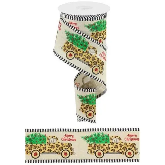 2.5" Leopard Merry Christmas Ribbon: Natural (10 Yards) {2}