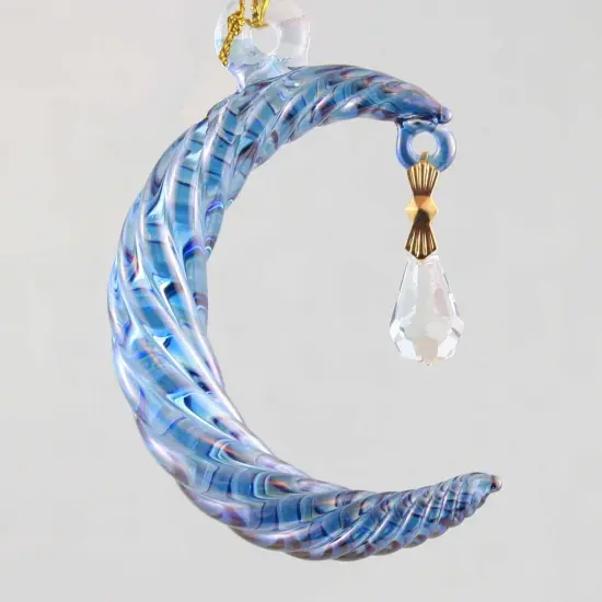 Small Crescent Moon Glass Ornament - Blue {2}