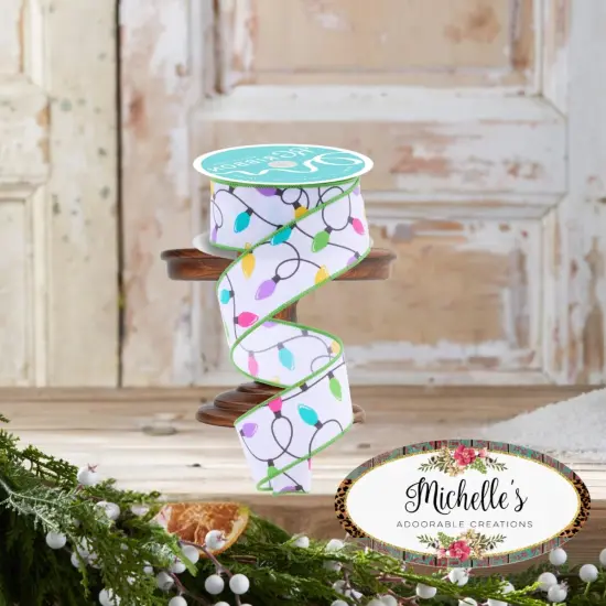 1.5" Christmas Lights Ribbon: Pastel (10 Yards) {4}
