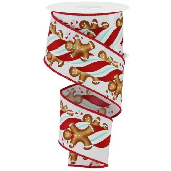 2.5" Gingerbread Kids Candy Ribbon: White/Ice Blue (10 Yards) {1}