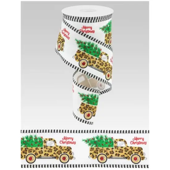 2.5" Leopard Merry Christmas Ribbon: White (10 Yards) {3}