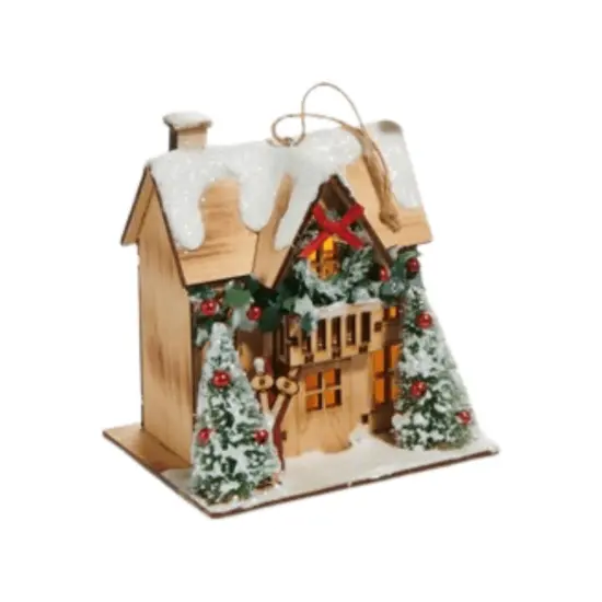 5" Lighted Lodge House Ornaments {2}