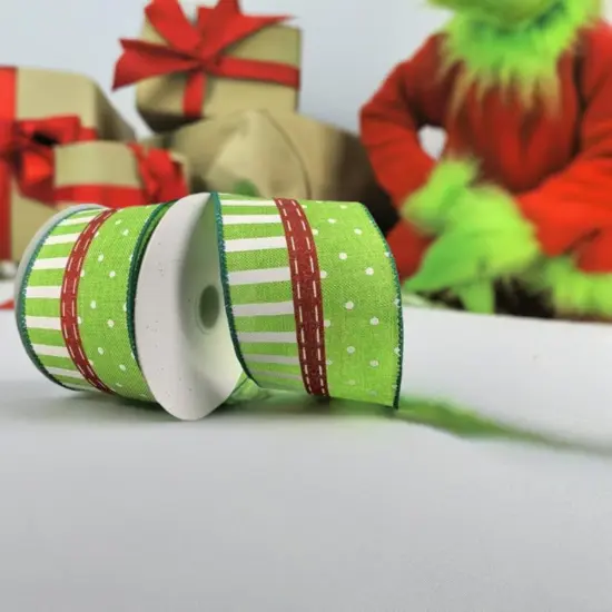 2.5" Dots and Stripes Whimsy Ribbon: Red, Green & White (10 Yards) {2}