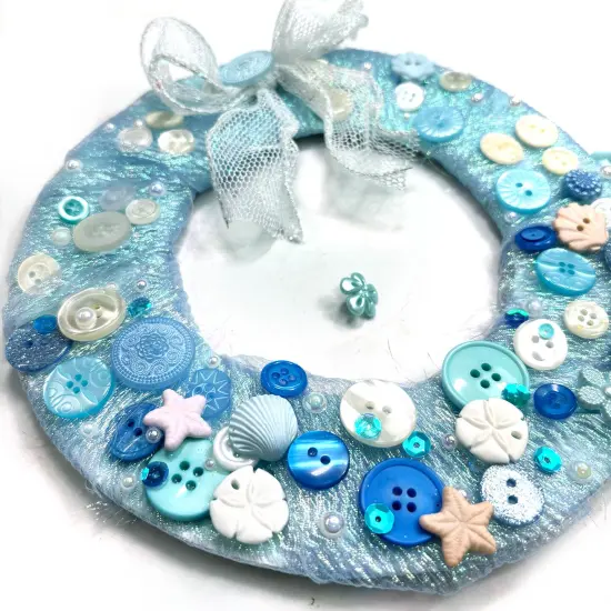 Ocean Blue Wreath Button Bundle &ndash; Nautical & Beach-Themed Buttons with Pearlized Accents &ndash; DIY Mini Wreath Craft Kit {1}