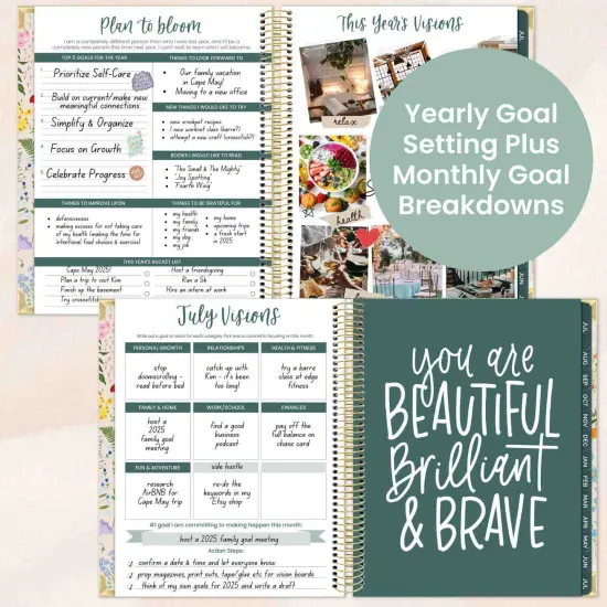 bloom daily planners 2025-26 Academic Planner Vision Planner, 7.5" x 9", Garden Party, Beige {5}