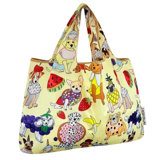 Wrapables Large Foldable Tote Nylon Reusable Grocery Bags, Dessert Dogs {1}