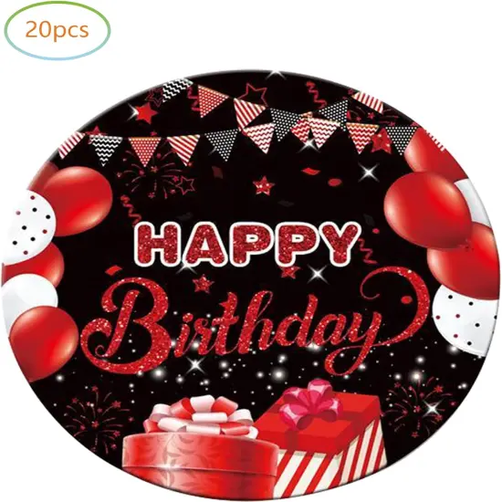 Red and Black Birthday Party Tableware Supplies Set, 20 Plates and 20 Napkins, Red Birthday Party Confetti Sprinkles Happy Birthday Party Decorations for Men Women {3}