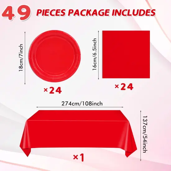 49Pcs Red Birthday Party Decorations Red Party Supplies Set Include Plates Napkins and Tablecloth, Red Dessert Plates,Disposable Cake Plates Red Tableware for Birthday Wedding Graduation Party {2}