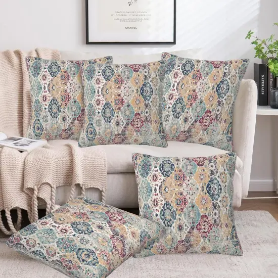 Throw Pillow Covers Ethnic Boho Pillow Covers 18x18 Inch Set of 2 Rug Boho Style Ethnic Design Throw Pillows Decorative Pillow Cases Cushion Covers for Bedroom Livingroom Sofa Farm House {5}