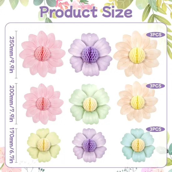 9 PCS 10 Inches Summer Flowers Honeycomb Balls Decorations {3}