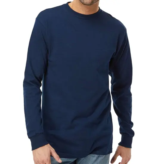 M&O- Gold Soft Touch Long Sleeve T-Shirt, Heavy Cotton Crewneck Adult tee for Men, Multicolor Shirt Deep navy {1}