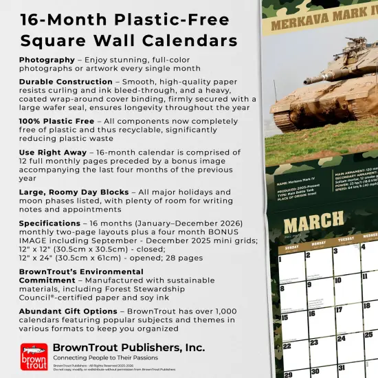 Tanks of the World | 2026 12 x 24 Inch (Hanging) Monthly Square Wall Calendar | Plastic-Free {6}