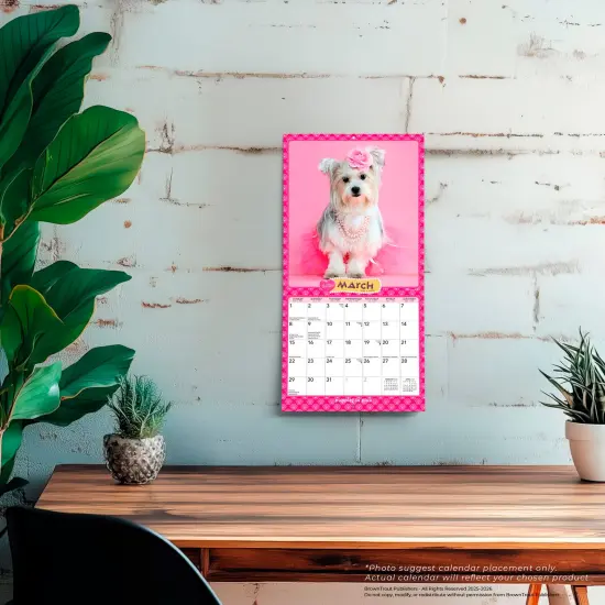 Puppies in Pink | 2026 7 x 14 Inch (Hanging) Monthly Mini Wall Calendar {5}