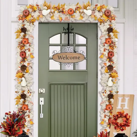 Fall Leaves Garland with Lights, Pumpkins Pinecones Berries Maple Leaves - 1 PACK {4}
