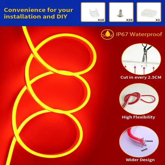 Orange Neon LED String Light, DC 12V 600 SMD2835 LED Neon Rope Lights {2}