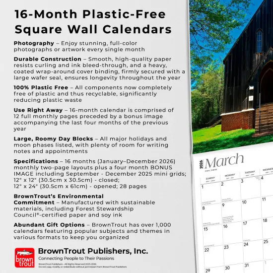 Sweet Home Alabama | Alabama Places | 2026 12 x 24 Inch (Hanging) Monthly Square Wall Calendar | Plastic-Free {6}