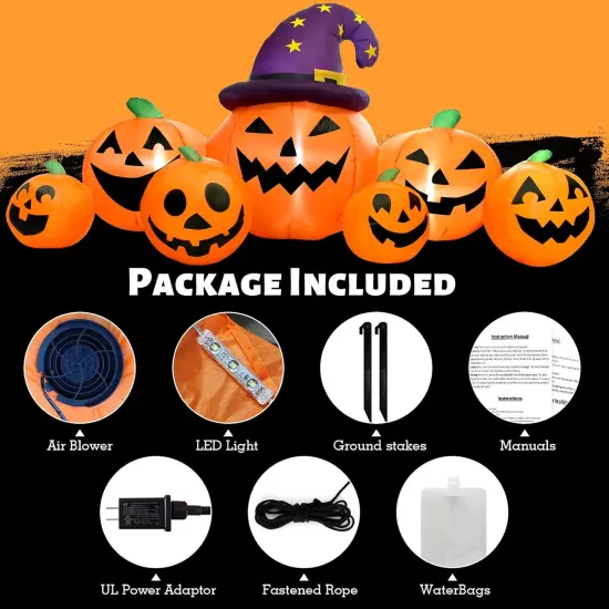 8FT Long Halloween Inflatables Pumpkin Outdoor Decorations, 7 LED Lights {3}