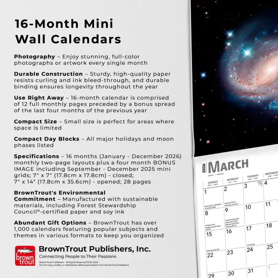 Hubble Space Telescope | 2026 7 x 14 Inch (Hanging) Monthly Mini Wall Calendar {6}