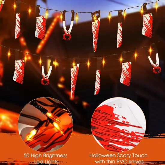 Halloween Orange String Lights Outdoor with Fake Knife {3}