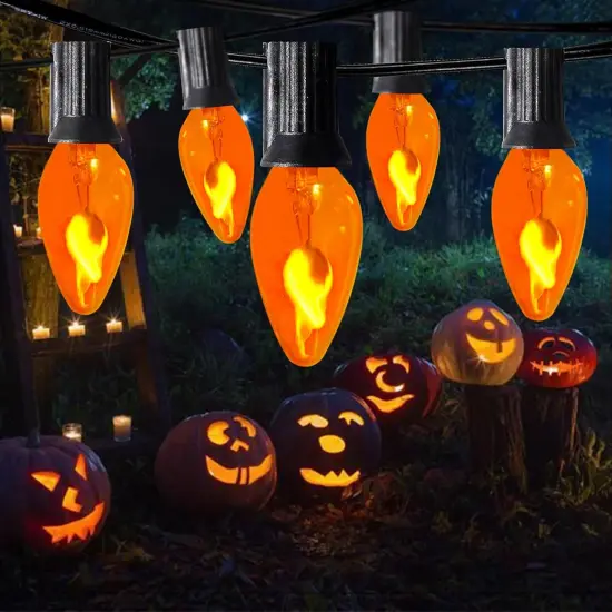 Halloween Flickering Flame Light Bulbs - Orange {5}