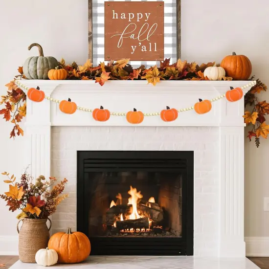 Fall Decorations for Home Pumpkin Garland, Adjustable Wood Bead {2}