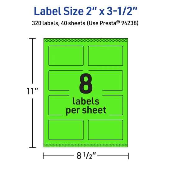 Avery Neon Green Paper Labels, 2" x 3.5" Rectangle {5}