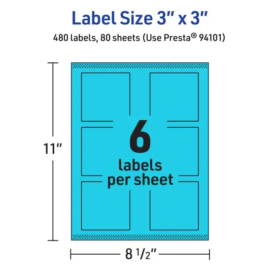 Avery Bright Blue Paper Labels, 3" x 3" Square {5}
