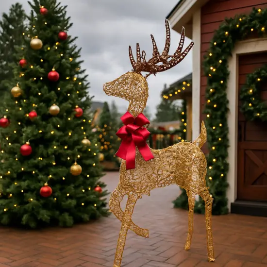 Christmas Outdoor Reindeer Decoration 48" Champagne Standing Deer with 105 LED Lights {2}