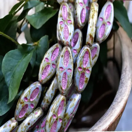 *8* 20x9mm Metallic Pink Washed Blue Opaline Picasso Marquise Oval Beads {1}