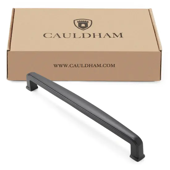 Cauldham Solid Kitchen Cabinet Handles (7-1/2" Hole Centers) - Drawer/Door Hardware - Style T765 - Matte Black {4}