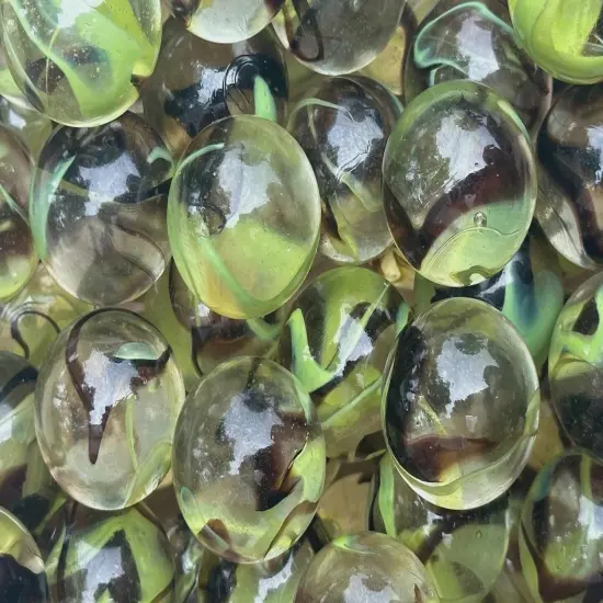 Lot of 10 COMMANDO Clear/Green/Brown Glass Marbles 25mm (1 inch) SHOOTER Taw Lot {3}