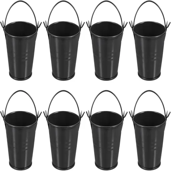 8 Pcs Mini Galvanized Bucket - Black {1}