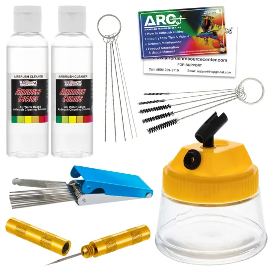 Deluxe Airbrush Cleaning Kit - Includes a 3 in 1 Airbrush Clean Pot, 2 - 4oz Bottles of Cleaning Solution & Cleaning Tool Kit {1}