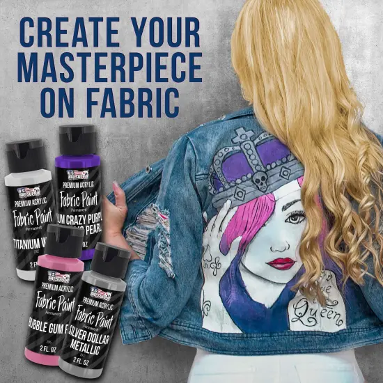 24 Color Permanent Acrylic Fabric Paint Set, 2oz, with 7 Brushes - Textile Paints for Clothes, Denim, Canvas, Upholstery & Furniture - Permanent Fabric Paints {6}