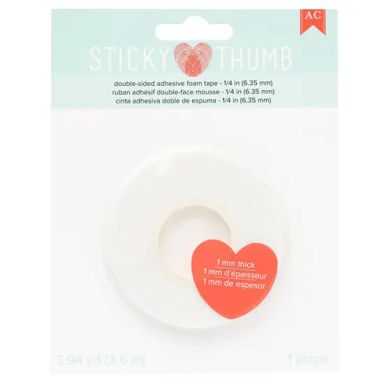 Sticky Thumb Double-Sided Foam Tape 3.94 Yards-White, 0.25"X1mm {1}