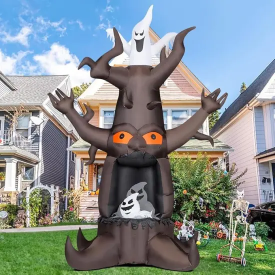 GOOSH 9 FT Halloween Inflatable Animated Dead Tree Blow Up Yard Scary Tree and White Ghost with Built-in LEDs (Tree Ghost) {4}