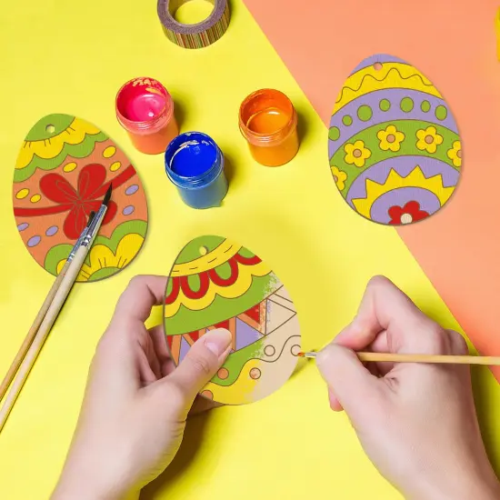 24PCS Wooden Egg Ornaments to Paint Easter Decoration Cutouts Unfinished 8 Different Patterns, DIY Blank Unfinished Wood Discs Ornament for Home Crafts Hanging Spring Decoration 3.5 inches {3}