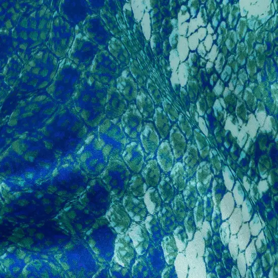 1 Yard Exclusive Italian Silk Charmeuse Royal Blue Jade Python Print, 55 Inches Wide {2}