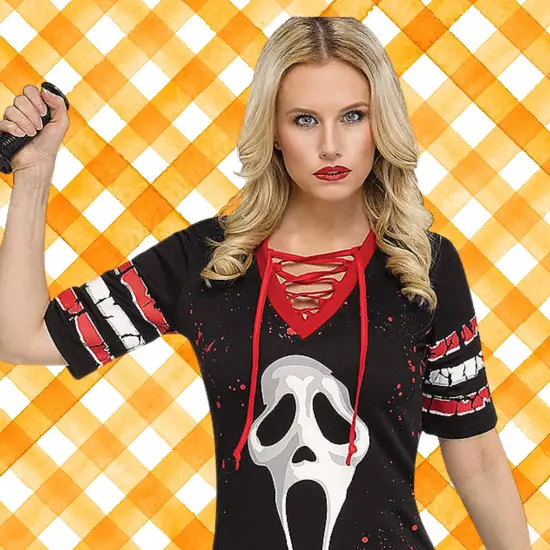 Adult Ghost Face Dress Costume Lace Up Tunic Style Small Fits {3}