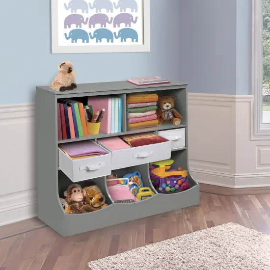 Badger Basket Combo Bin Storage Unit with Three Baskets Gray/White {2}