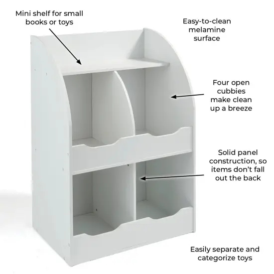 Badger Basket Four Bin Storage Cubby with Bookshelf White {3}