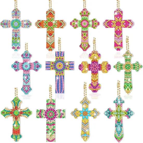 Painting Keychains Cross Diamond Art Keychains Kits for Adults Religious {1}