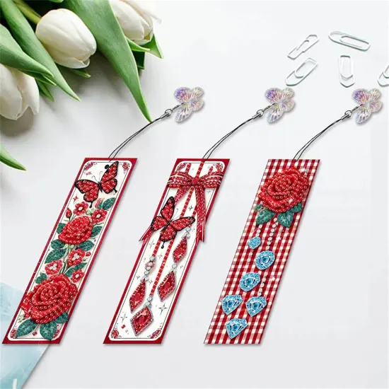 3pcs Flower, Butterfly Diamond Painting Bookmark Kits for Adult {3}