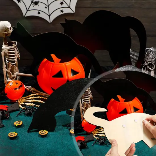 3-Piece Halloween Black Wooden Cat Silhouette Hanging Signs {3}