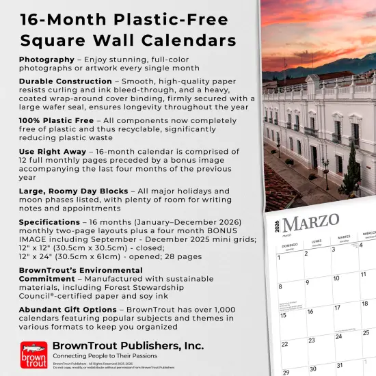 Mexico | 2026 12 x 24 Inch (Hanging) Monthly Square Wall Calendar | English/Spanish Bilingual | Plastic-Free {6}