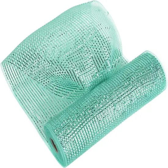 Mint Green Deco Mesh 10 Inch Deluxe Wide Foil Metallic Xmas Mesh Christmas Tree Ribbon Peppermint Mesh Ribbon {1}
