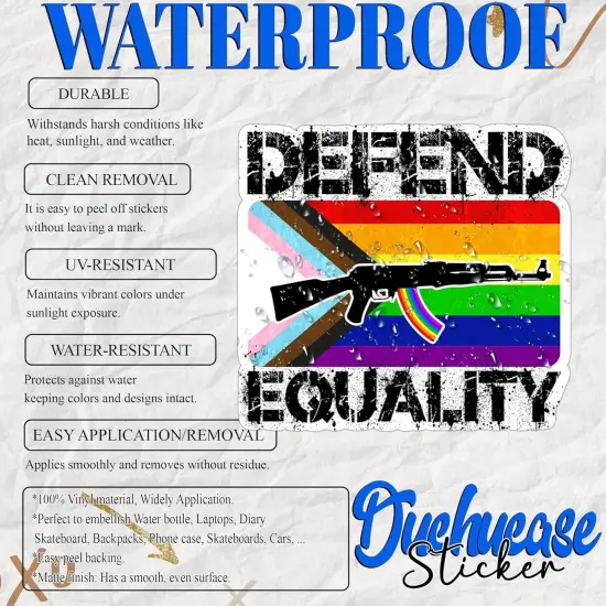 Set 3PCS 3 Inches - Defend Equality Sticker Funny Gun Stickers Progress Pride Flag and Rifle Waterproof Vinyl Decal for Water Bottles Tumbler Laptop Hard Hat Car, Trending Gifts for Women Men {2}