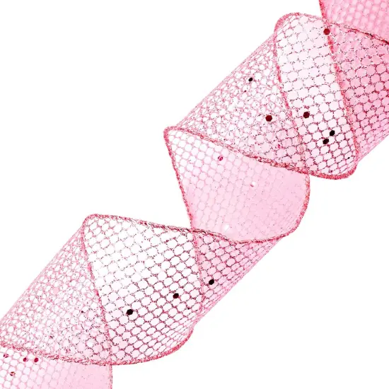 Pink Glitter Mesh Ribbon for Gift Wrapping Bow Making Pink Web Mesh Wired Mesh Ribbon {5}