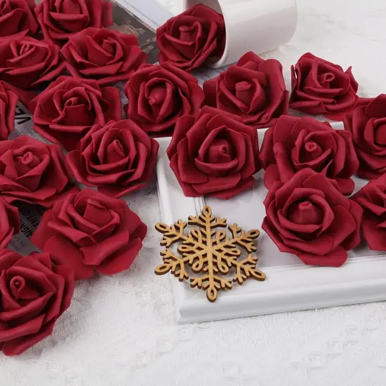 200pcs Burgundy Artificial Foam Rose Flower Head Bouquets {2}